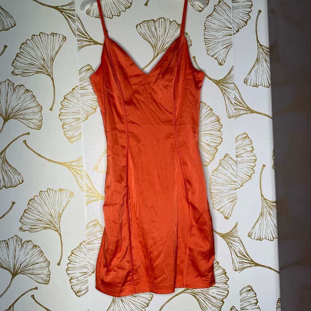 Blanc' Orange Satin Mini Dress